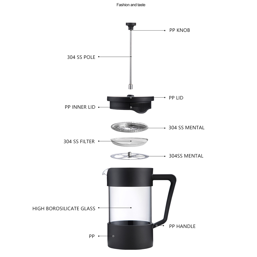 High borosilicate french press with pp handle