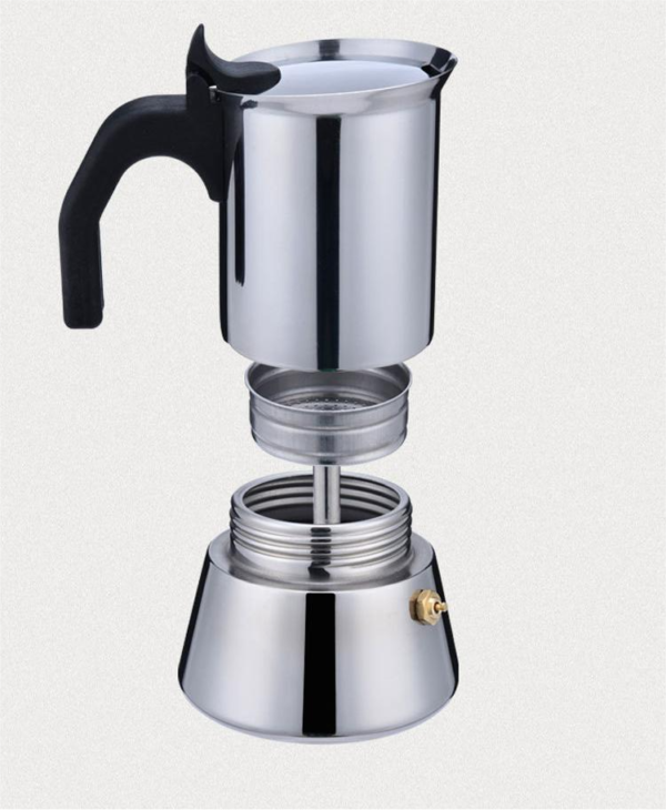 Stainless steel moka pot coffee maker with wide bottom